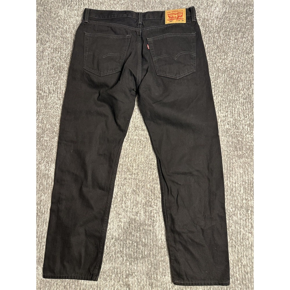 Vintage Levis 505 Mens 36x28 Regular Fit Straight Leg Black Denim Distressed
